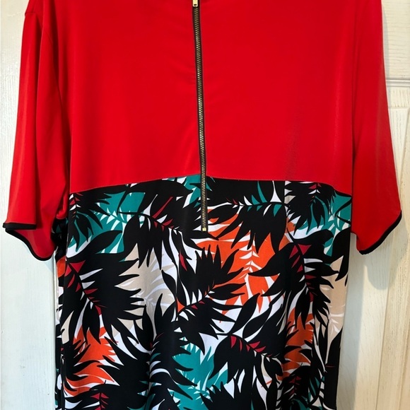 NWOT JCP Worthington Red Knit With Palm Design Blouse - Picture 2 of 6
